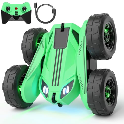 Duales Direktladung Ferngesteuertes Auto,Lädt Auto und Controller über USB,2.4G 360° Drehung Monster Truck mit Buntes LED-Licht,4WD Stunt Spielzeugauto Geschenk für Kinder Jungen Mädchen ab 3-12 Jahre