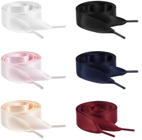TRKETK 6 Paia Lacci di Nastro di Raso 2cm di Larghezza Donna Moda Lacci da Scarpe in Raso Piatto di Seta Morbid Multicolore per Scarpe da Ginnastica Lavoro Scarpe da Corsa Ballerine