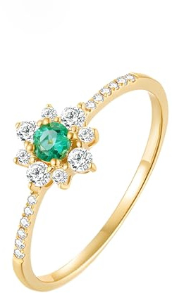 Whoiy Damen Eheringe 14K Gelbgold, 0.2ct Smaragd Hochzeitsringe Echt Gold 585 Trauring Blume Bandring für Frauen Größe 57 (18.1)