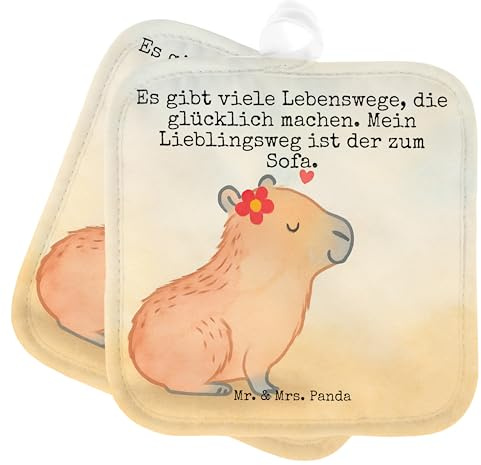 Mr. & Mrs. Panda Topfuntersetzer Capybara Blume Design - Geschenk, Topflappenset, topfhalter, Topflappen Set, Gute Laune, Ofenlappen