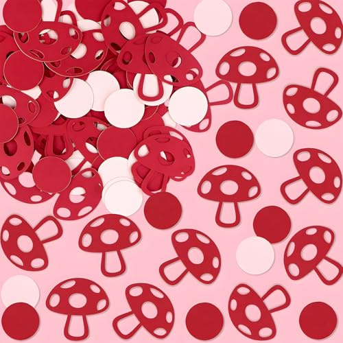 ZingBox 100 Stk Rot Pilze Deko Konfetti, Groß 4,2cm Pilze Streudeko, Glückspilze Tischdeko, Pilz Geburtstag Party Confetti, Pilz Motto Party Konfetti, Pilze Konfetti für Babyparty Geburtstag DIY Party