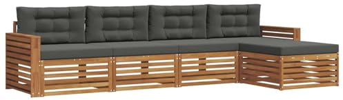 vidaXL Outdoor-Sofagarnitur mit Kissen 5 pcs Natur und Anthrazit, Gartenlounge, Moderne Outdoor-Sofa, gemütliche Sitzgruppe, langlebige Terrasse für entspannte Stunden