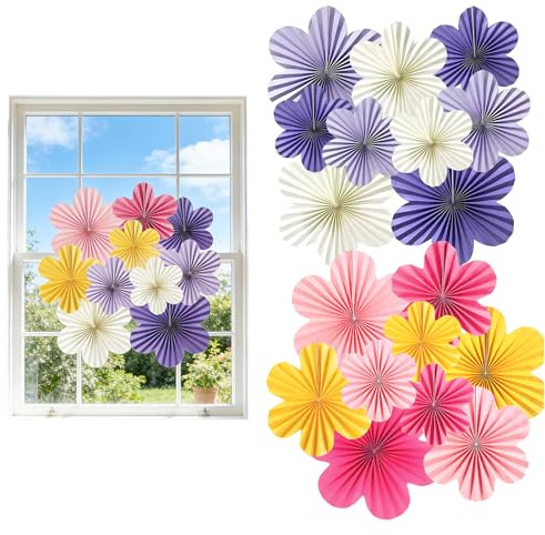 18 Stück Papierblumen zum Aufhängen, Papier Blumenfächer Dekoration | Fächer Blumen, Papierfächer Papierblumen Deko für Hochzeit Geburtstagsfeier Gartenparty Tischdeko