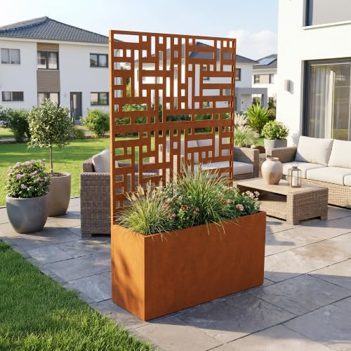 casa.pro Blumenkasten mit Sichtschutz Bernalda 146x83x31 cm Edelrost