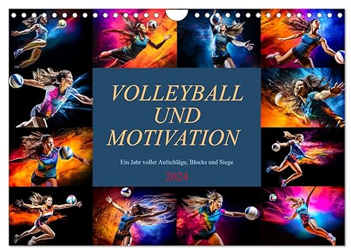 Volleyball und Motivation (Wandkalender 2024 DIN A4 quer), CALVENDO Monatskalender: Monat für Monat atemberaubende Volleyballbilder, die die Energie ... dieses Sports einfangen. (CALVENDO Sport)