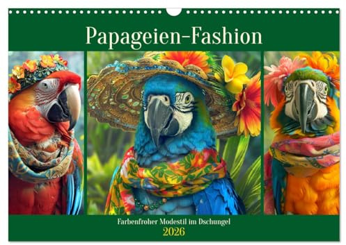 Papageien-Fashion. Farbenfroher Modestil im Dschungel (Wandkalender 2026 DIN A3 quer), CALVENDO Monatskalender: Die bunte Extravaganz der gefiederten Schönheiten (CALVENDO Tiere)