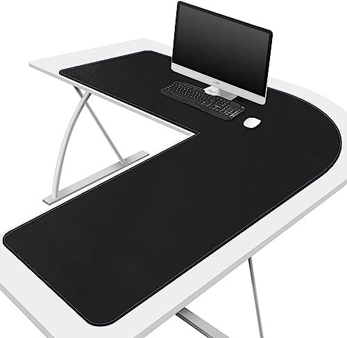 CENNBIE Dual Sided L Shaped Desk Pad, 100x120x33 cm Corner Leather Desk Pad,l Shaped Desk Gaming mat,Waterproof l Shaped Leather Mouse pad,Home Office Accessories Corner Desk Mat(Black)