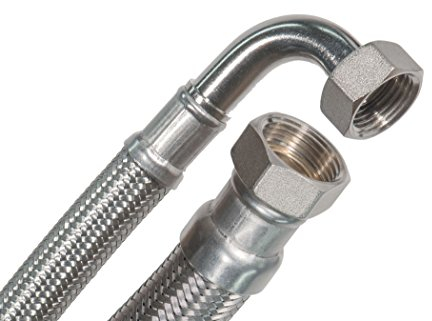 SFX® Flexschlauch 70cm Panzerschlauch 1/2 Zoll ÜM x 1/2 Zoll ÜM mit 90°Bogen Edelstahlgeflecht Wasserschlauch Wasserleitung Trinkwasserschlauch 700mm