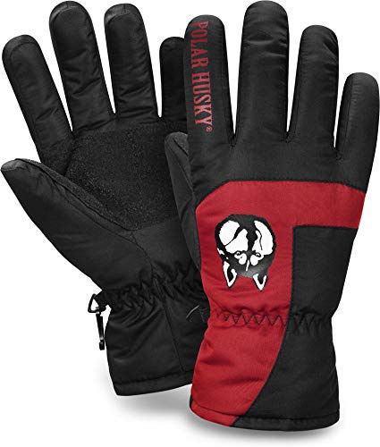 Polar Husky Skihandschuhe Winter Sporthandschuhe Thermohandschuhe für Damen und Herren mit Thinsulate gefüttert - Wasserdicht - Winddicht - Atmungsaktiv Farbe Rot Größe XS