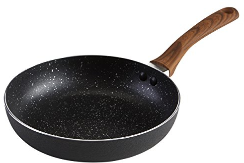 Imusa 12 Black Stone Nonstick Fry Pan with Woodlook Handle and Speckle USA IMU-91707 Sartén Antiadherente de Piedra Negra con Mango Interior Antimanchas, Aluminio, Aspecto de Madera