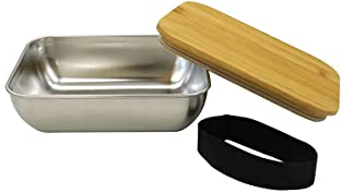 Fackelmann 683332 Lunchbox pour Micro-Ondes en INOX 700ml, Boite Repas pour Le midi, Acier Inoxydable, Couvercle en Bambou, 17x13x5,5cm