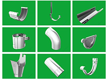 Dachrinnenset 4-16 m lang verzinkt Roofart 7 TLG 127mm (NG 280) inkl.Fallrohr mit Stirnbretthaltern oder Rinneisen (8m Rinne + 2m Fallrohr, mit Stirnbretthaltern)