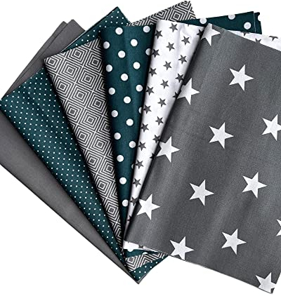 babrause® Stoffpaket Patchwork Baumwollstoffe 12 x (25x35cm) (Petrol Grau Weiß)