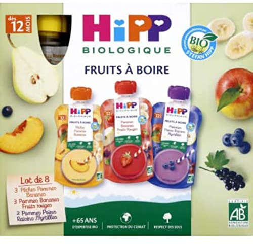 Hipp Biologique Purée de Fruits 3 Variétés Dès 12 Mois, 8 x 120ml
