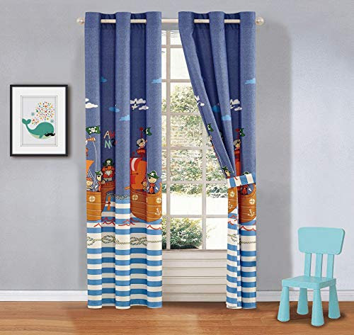 Better Home Style Bedruckter Fenstervorhang mit Piratenschiffen, Meeres-Ozean-Design, für Kinder/Jungen/Kleinkinder, 2-teiliges Set mit Ösen (Pirates Blue)