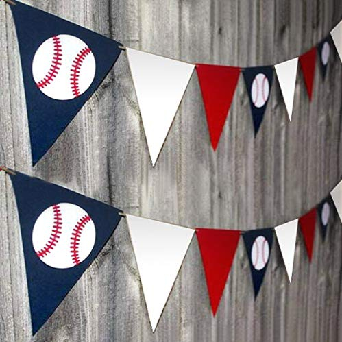 TeaSanavie Set mit 2 Baseballflaggen-Banner, Baseball-Party-Dekorationen, Dreieck-Wimpelkette, Wimpel, Konzessionen, Geburtstag, Wimpel, Sport-Partyzubehör, Foto-Requisiten