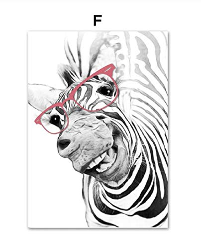 JYSHC Druck Auf Leinwand Lustige Brille Zebra Bär Hirsch Ferkel Drucke Wandkunst Leinwand Bild Wohnzimmer Dekoration Mq38Ht 40X60Cm Kein Rahmen