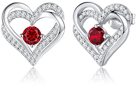 CDE Ohrringe für Damen 925 Sterling Silber Rosegold Geschenk für Sie Forever Love Herz Geburtsstein Frauen Ohrstecker Schmuck Valentinstag Weihnachten Muttertag Geburtstags Hochzeits Jubiläum