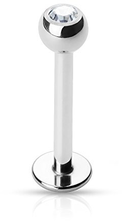 Paula & Fritz® Labret Piercing 8-mm 1,2-mm Klar Lippenpiercing Stecker Ohr Silber Damen Herren Tragus Conch 4-mm Kugel Stab Chirurgenstahl