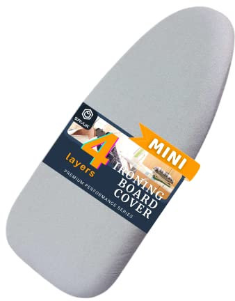 SAVUK Ironing Board Cover and Pad Silicone Coated 4 Layers, 12.5x30 inch Mini Size, Extra Heavy Duty Thick Padding, Heat Reflective, Non Stick Scorch and Stain Resistant (Silver, 12.5 X 30)