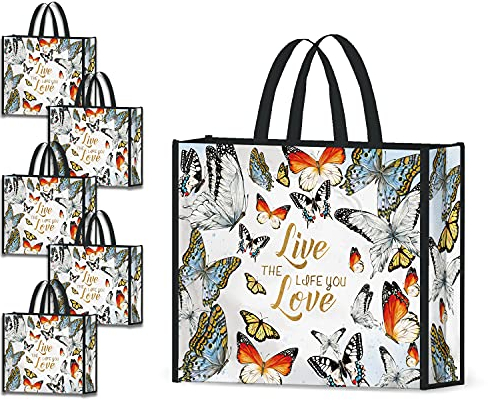 NymphFable 5 Stück Einkaufstasche Wiederverwendbare Bunte Schmetterlinge Tote Bag Groß Tragetasche