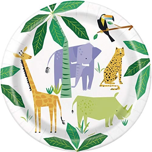 Unique Party- Assiettes en Carton Écologiques-23 cm-Fête à thème Safari Animalier-Paquet de 8, 73925EU, Multicolour