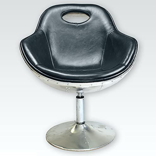 Phoenixarts Leder Loungesessel Schwarz Cocktailsessel | Drehsessel Clubsessel Retro | Ledersessel Drehstuhl ohne Rollen - 7031