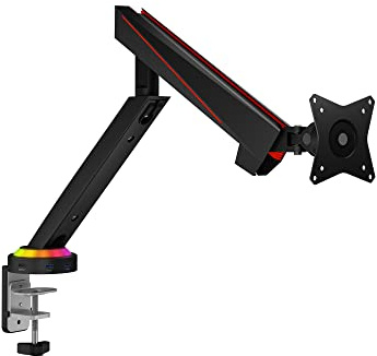 ICY BOX Gaming Monitor Halterung mit RGB für 1 Monitor bis 32 Zoll (bis zu 8kg, VESA 75x75/100x100), Integrierter Hub, 2X USB 3.0, Mikrofon-/Kopfhöreranschluss