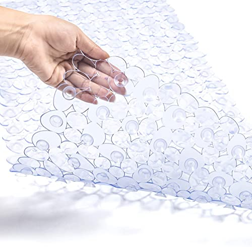 Marsheepy Anti-slip Bathtub Mat Pebbles Shower Mat Extra Large Bath Mat with Suction Cups and Drain Holes for Bathroom,Machine Washable, 88 x 40 CM(Clear)