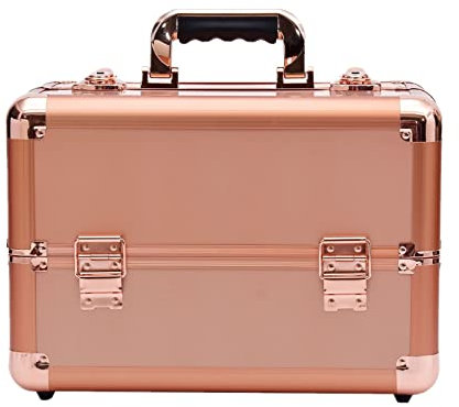 Cosmetic Cases Makeup Train Case Makeup Organizer Box With Shoulder Strap For Cosmetic Jewelry Box Or Gift Box (Color : Rose gold, Size : 36.5x22x26cm)
