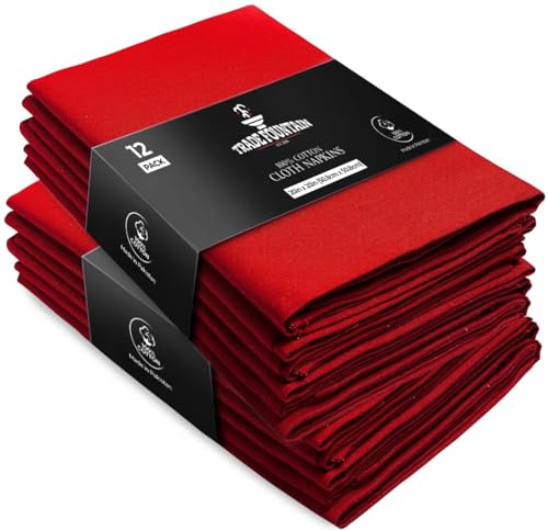 Trade Fountain Cotton Cloth Napkins [12 Pack] - 51 x 51 cm Extra Large Reusable Serviettes - Oversized Reusable Napkins - Hotel Quality Table Napkins Ideal for Party, Wedding & Christmas.