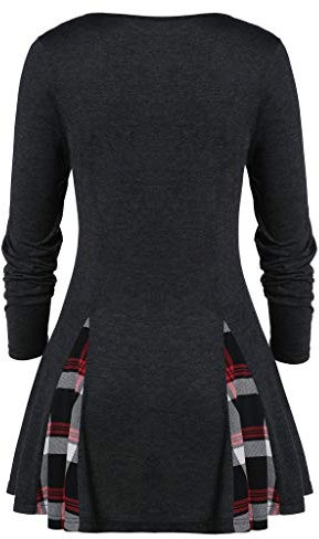 Schlafanzug Damen Damen Plus Size Tops Tunika T-Shirt Geknöpft Plaid Print Langarm T-Shirt Bad Taste Party