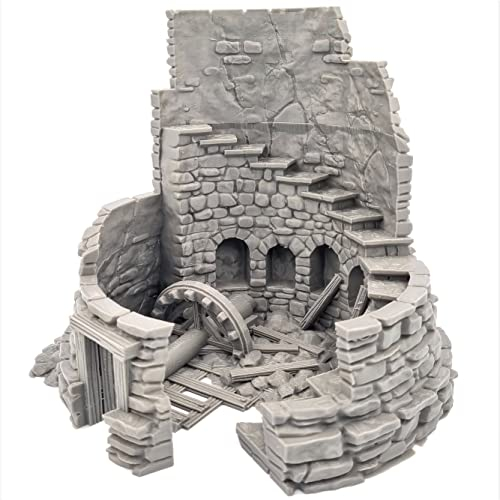 QP3D – Ruinierte Mittelalterliche Windmühle – Fantasy Battle House Terrain Landschaft für Tischplatte & RPG 28–32 mm Miniaturen Wargame Requisiten DND D&D, 3D gedruckt und lackierbar