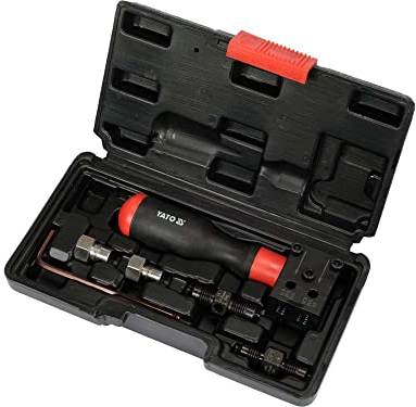 Yato Profi Bördelgerät für Bremsleitungen Satz, 6-teiliges Set, DIN und SAE, 4,75 mm 6,35 mm, OP1 OP2, leicht und handlich, Einsatz direkt am Fahrzeug