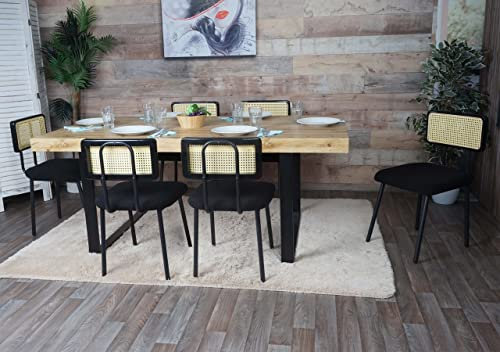 Mendler 6er-Set Esszimmerstuhl HWC-K88, Lehnstuhl Stuhl, Holz Poly-Rattan Metall Bouclé - Stoff/Textil schwarz