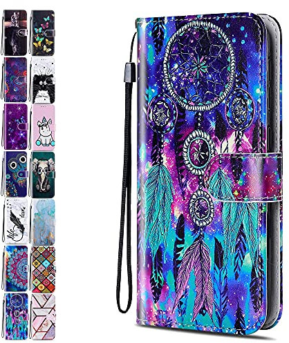 Lederhülle für Samsung Galaxy S10 Plus Hülle Muster Bunter Traumfänger Handyhülle Flip Case Cover Schutzhülle mit Kartenfach Handytasche für Mädchen Damen