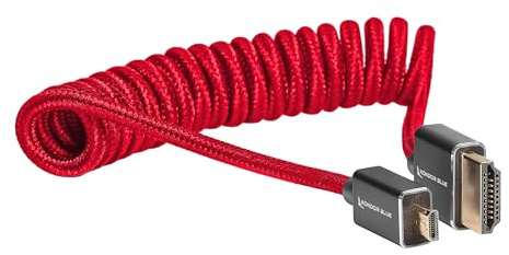 KONDOR BLUE | Micro HDMI to HDMI Cable 12-24 Braided Coiled | 4K 60Hz, 18Gbps, HDR, 3D Video & Nylon Braided with Reinforced connectors | Red