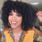 Tmbitto Afro Kinky Curly Human Hair Wig mit Bang für Frauen - 180% Dichte, 14 Zoll, Natürliches Schwarz, Lockig, Medium Cap Size mit verstellbaren Bändern