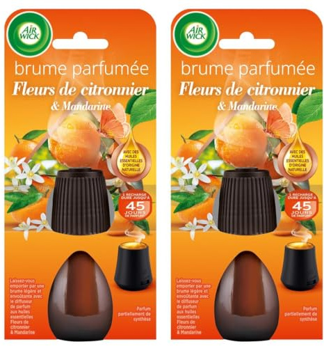 Air Wick Lot de 2 Recharges Diffuseur désodorisant d’Huiles Essentielles Brume Parfumée Fleur de Citronnier & Mandarinier - 20 ML