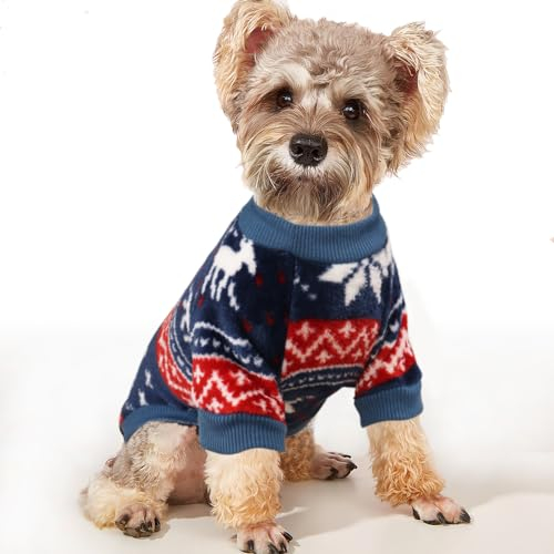 YAODHAOD Hund Pullover für kleine Hunde, Fleece Hund Pullover, Ethnische Stil Winterkleidung, Ultra weiche thermische Winter warme Welpen Sweatshirt (L, Blau)