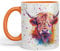 Vixar Tasse colorée avec motif vache des Highlands - Animaux de la ferme écossaise - 330 ml - Cadeau d'anniversaire, travail, bureau, thé, café (Hc4) (orange)