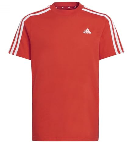 adidas Unisex Kinder Essentials 3-Stripes Cotton Tee, Bright red/White, 9-10 Years