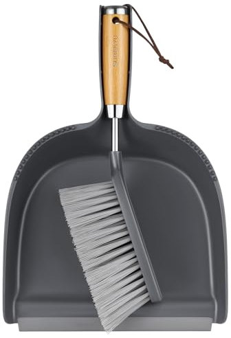 SUBEKYU Dustpan and Brush Set with Stainless Steel Handle, Hand Mini Broom and Dustpan Set, Small Broom and Dustpan Set for Kitchen/Desktops/Bedroom, Dark Gray, 1 Set