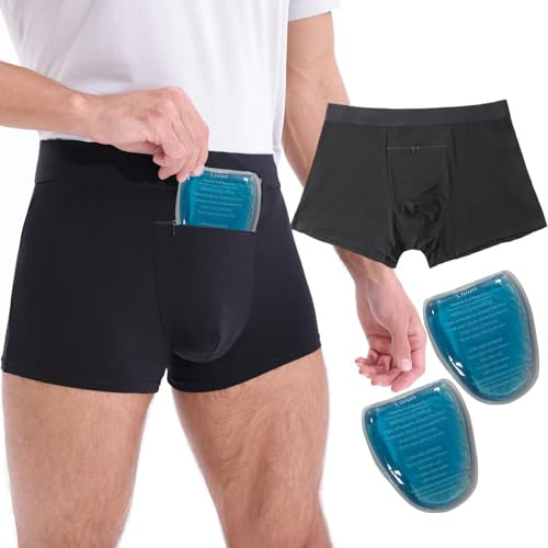 Vasektomie-Unterwäsche, Eispack, Jock Strap Vasektomie Unterwäsche Hodeneispack für Männer mit 2 passgenauen Kühlakkus und eng anliegenden Boxershorts für Hodenunterstützung und Schmerzlinderung