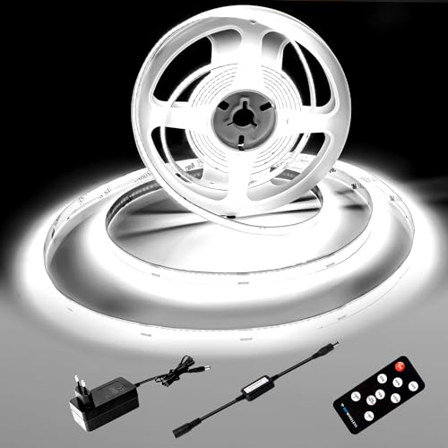 luktix Striscia LED Bianca Freddo 2m, 6000K Striscia LED Dimmerabile 24V, CRI92 +, larghezza 8mm, con Telecomando e alimentazione, per la decorazione domestica, cucina, specchio (6000K, 2M)