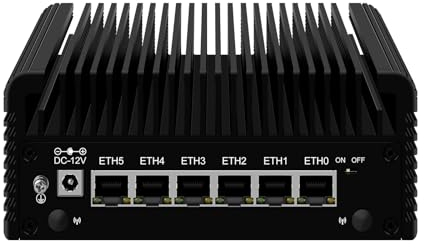 ROUAFWIT Micro Firewall Mini PC Core i3 N305 12TH Gen 8C/8T Fanless, DDR5 32GB RAM 2TB SSD Router Appliance Computer, Support Windows, OPNsense, 6 x 2.5Gbe i226-V, TF, Type C, AES-NI