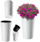 KADAX Cache-Pot décoratif Blanc ⌀ 19,5 cm x H 36,8 cm, Plastique avec éclats de Bois, Insert Amovible – pour Plantes Moyennes