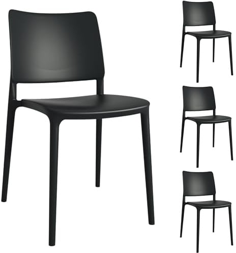 PAPATYA 4er Set Besucherstuhl - Gastro Stuhl für Café Restaurant Bistro Bar - Essstühle Küchenstühle Gartenstühle - Stapelstuhl aus Kunststoff wetterfest - belastbar bis 200 kg - Joy S, Schwarz