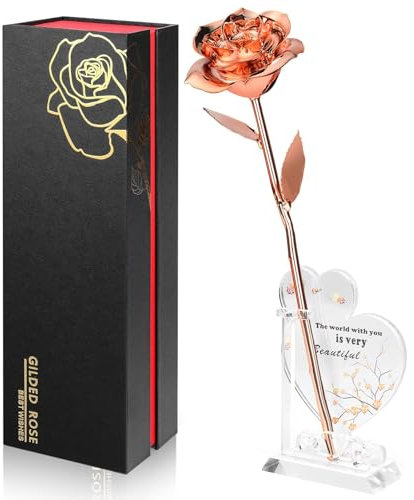Anthonic Rose Infini trempée dans l'or - Cadeau d'anniversaire pour Femme pour Son Anniversaire, la Saint-Valentin, la fête des mères, Rose préservée en résine | Cadeau d'anniversaire pour Maman (Or