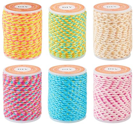 Bestewelry Lot de 6 rouleaux de cordon en polycoton de 1,5 mm à 4 plis faits à la main pour ficelles, tentures murales, suspension de plantes, fabrication de bijoux, loisirs créatifs, tricotage